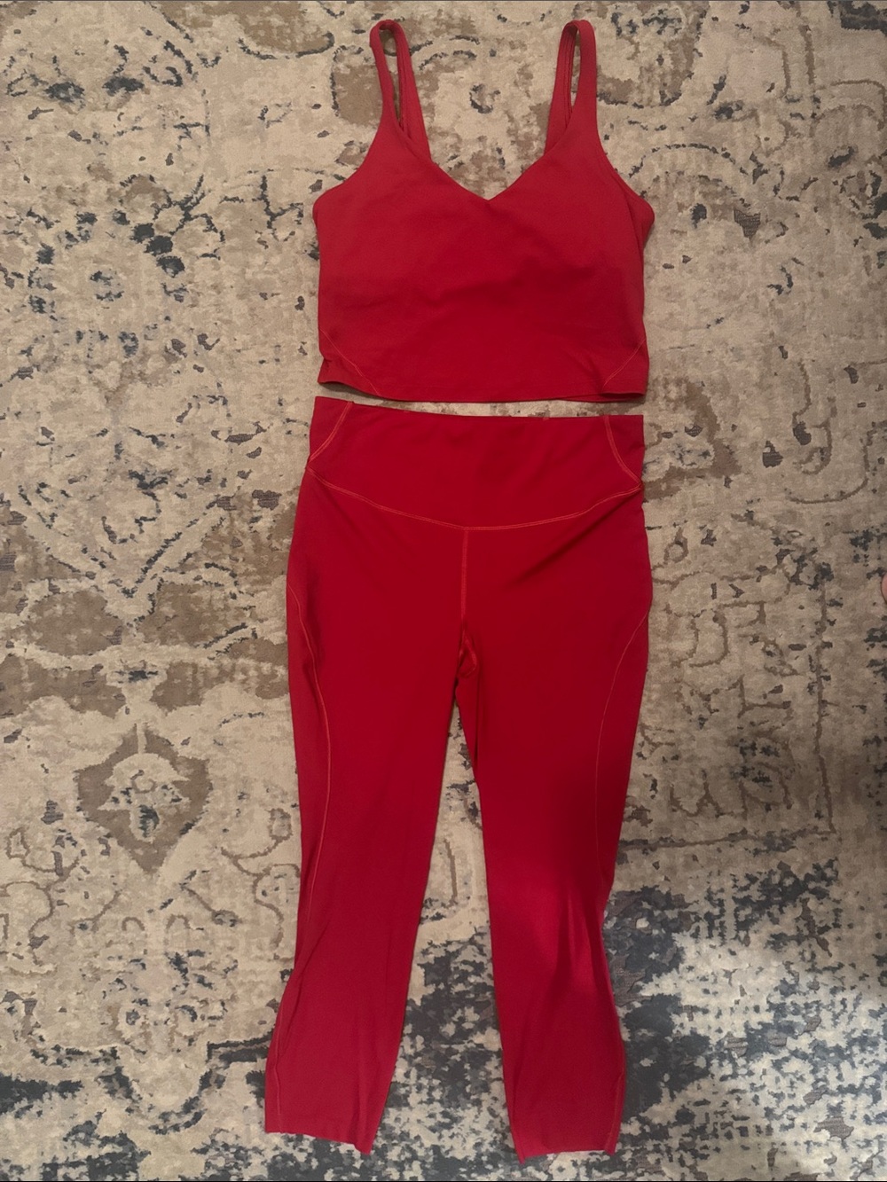lululemon athletica Red High-Rise Leggings with Matching Red V-Neck Crop Tank